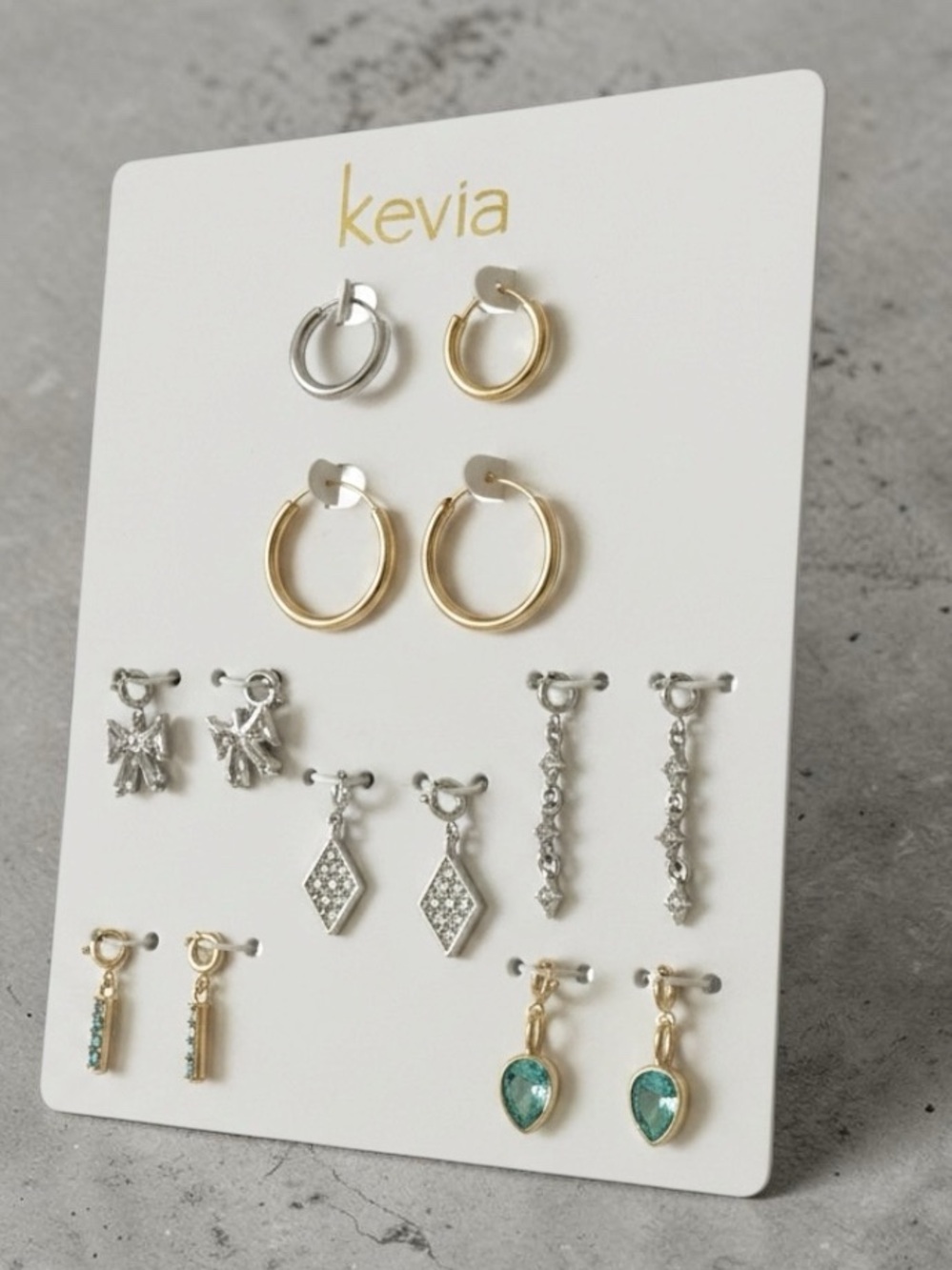 New Kevia 7-pair Earring Set with Teal Drop Accents